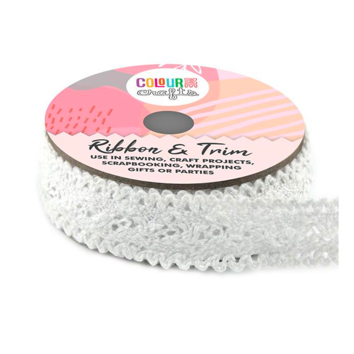 ColourMe Printed Cotton Lace Ribbon White