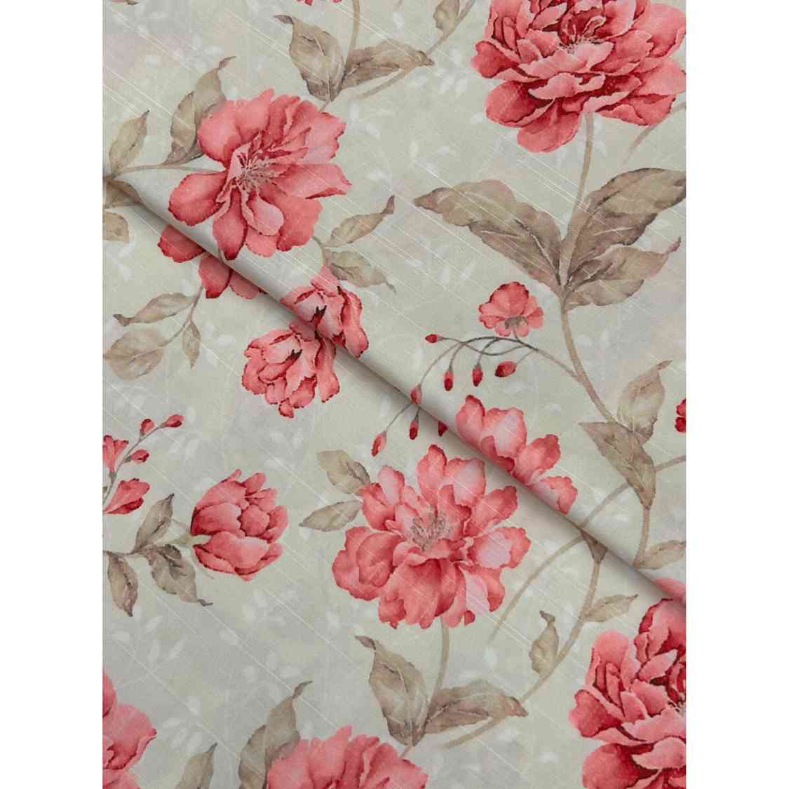 Printed Raw Silk Fabric Rose Pink & Cream