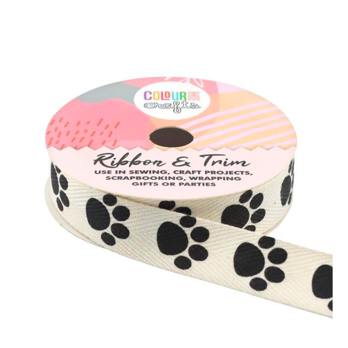 ColourMe Printed Cotton Ribbon, Paw Prints