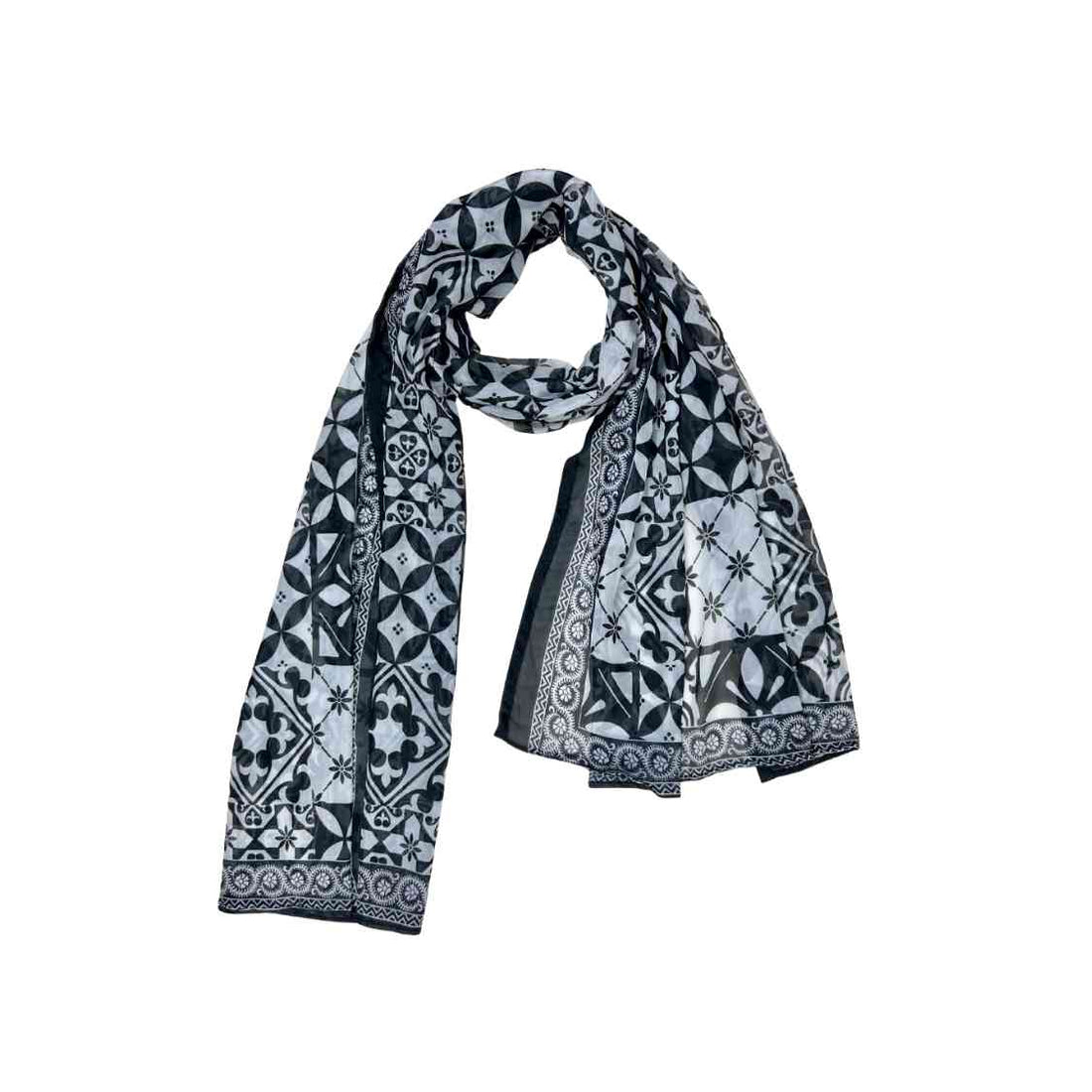 Tissue Silk Scarf, Black And White Printed Pattern