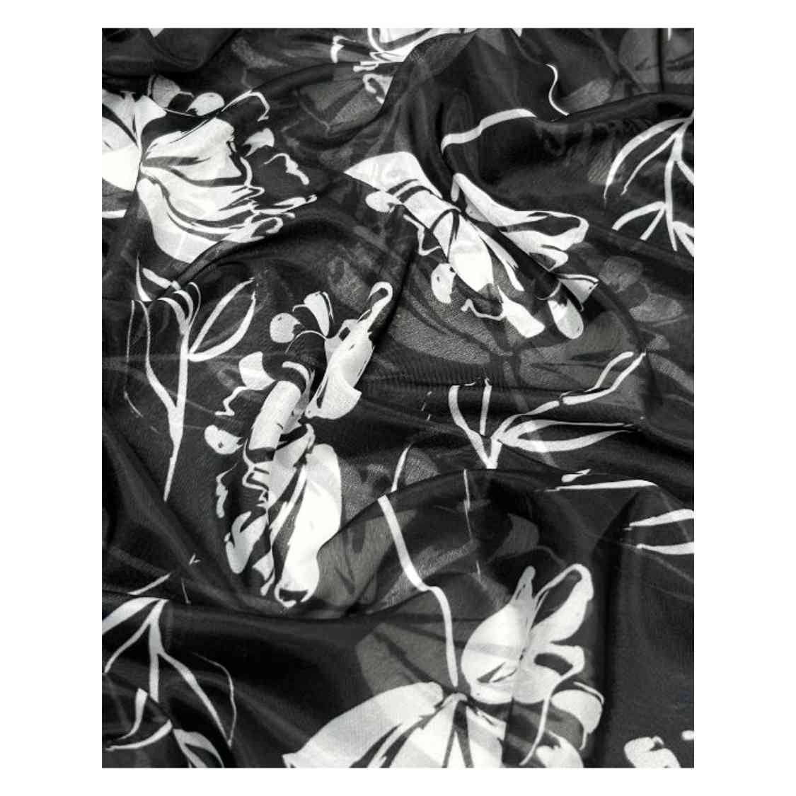 Tissue Silk Scarf, Black And White Flower Pattern