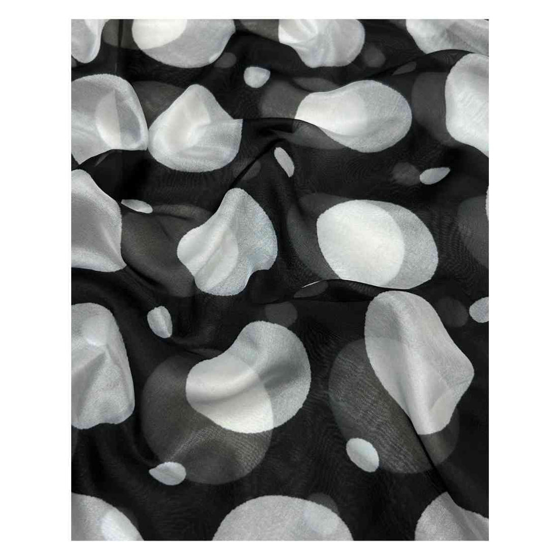 Tissue Silk Scarf, Black And White Polka Dot Pattern