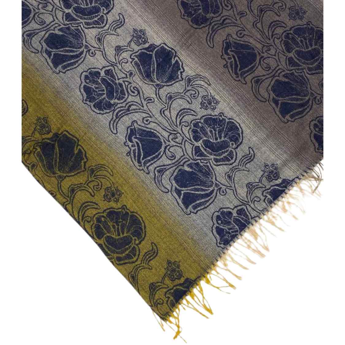 Cashmere Wool Jacquard Shawl - Blue