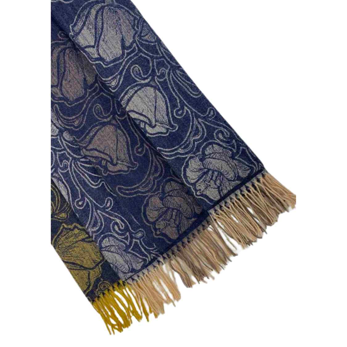 Cashmere Wool Jacquard Shawl - Blue