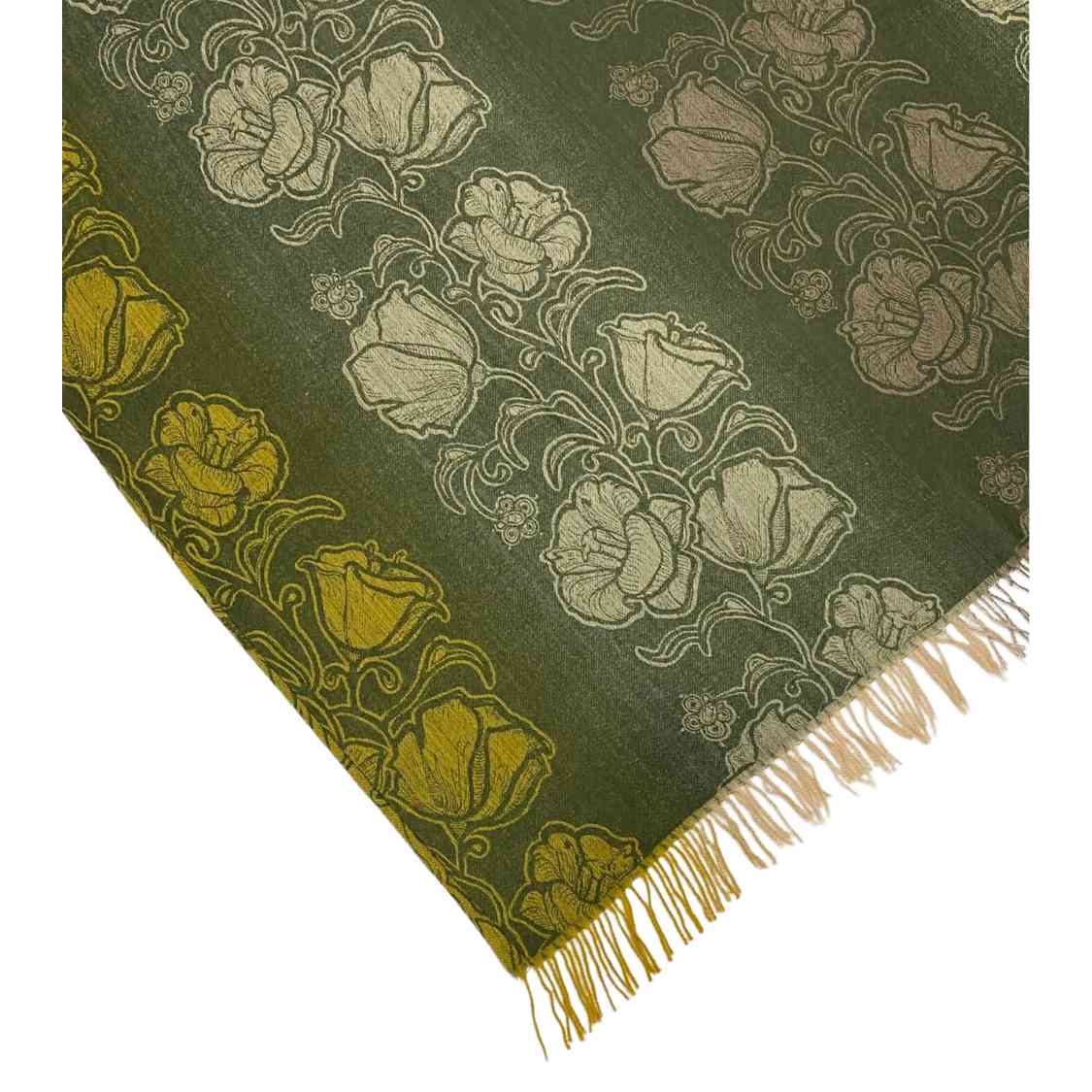 Cashmere Wool Jacquard Shawl - Bottle Green