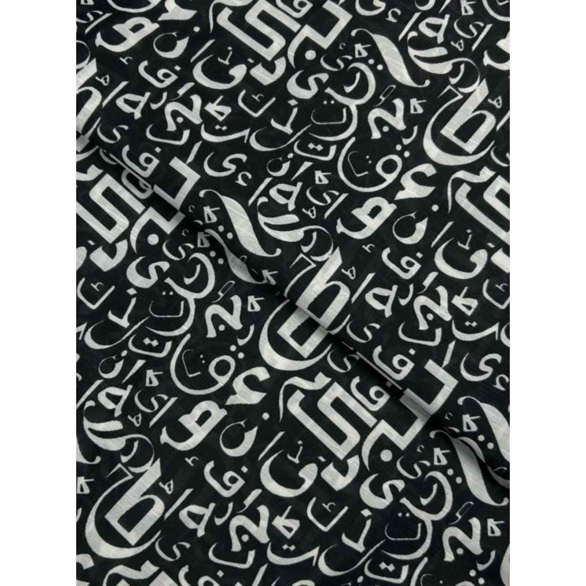 black & white arabic alphabets printed raw silk