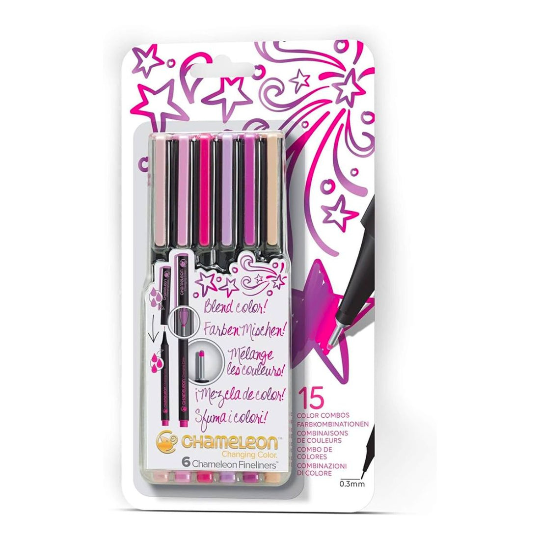Chameleon Fineliner Designer Pens, Floral Colours, Set of 6