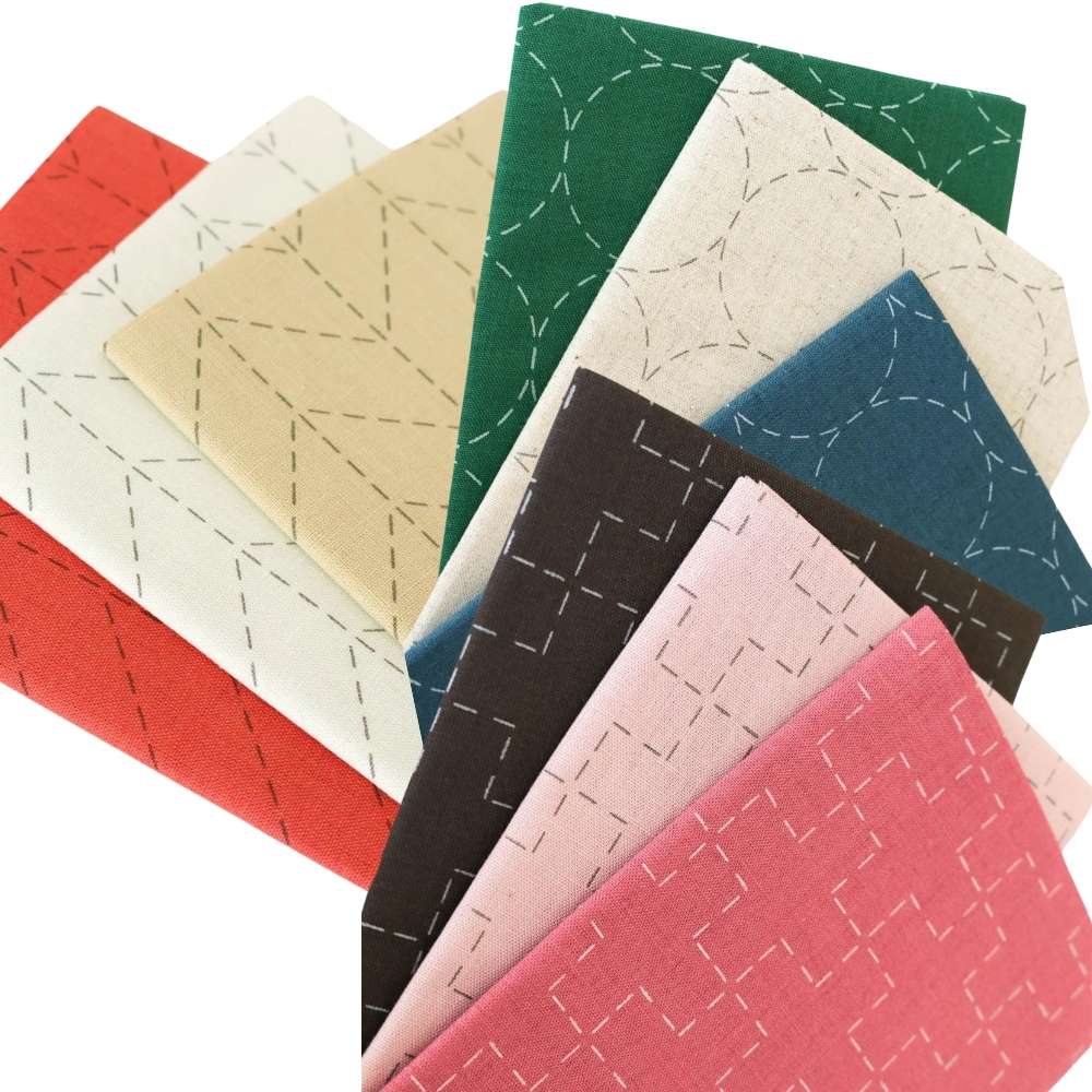 Cosmo Sashiko Hidamari Pre-Cut Printed Cotton Linen Fabric Panel