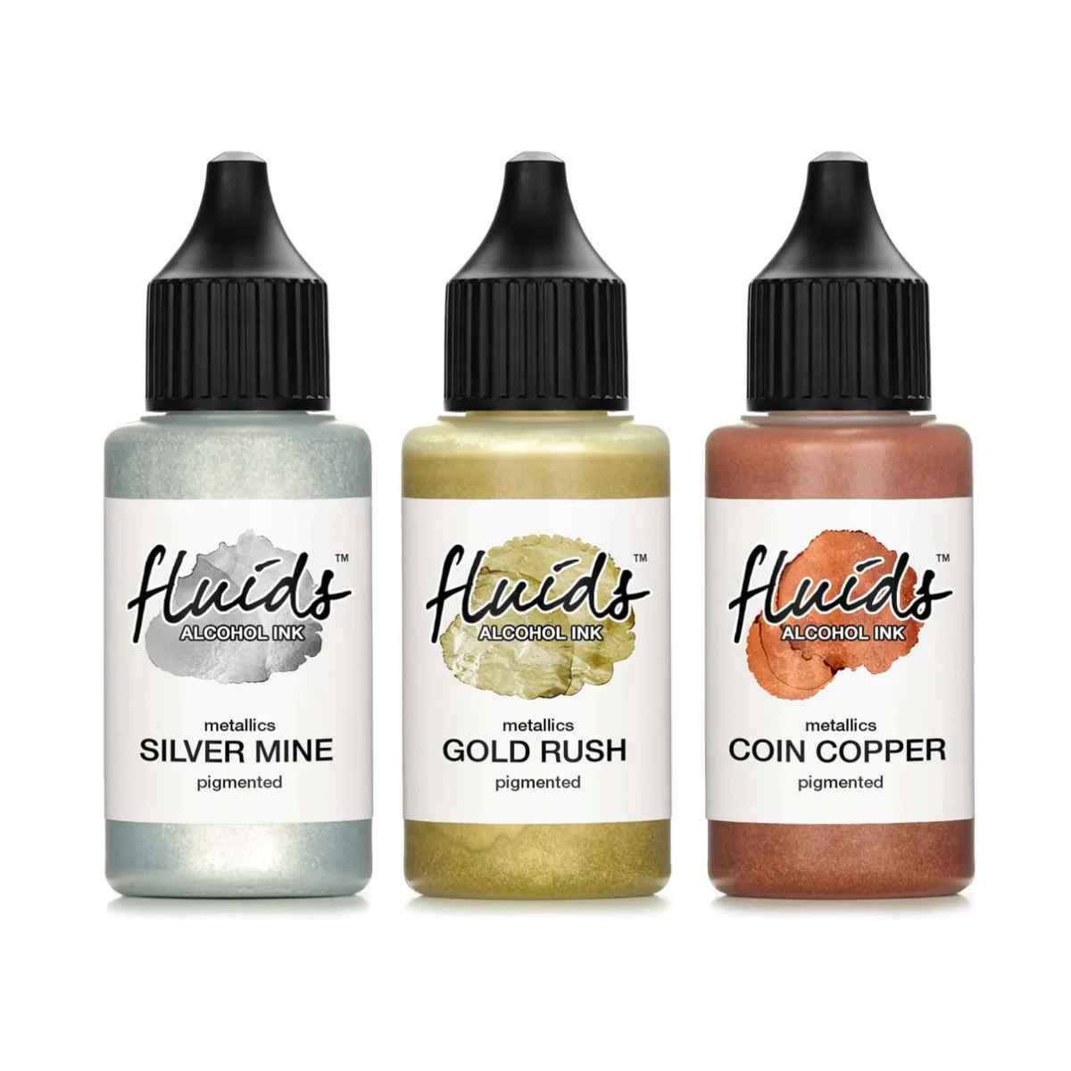 Alcohol ink set, gold silver and copper