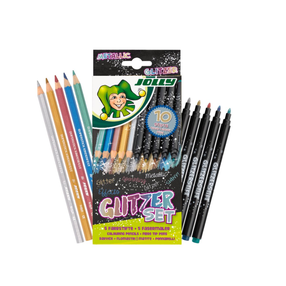 Jolly Glitzer Metal Pencil & Marker Pen, Set of 10