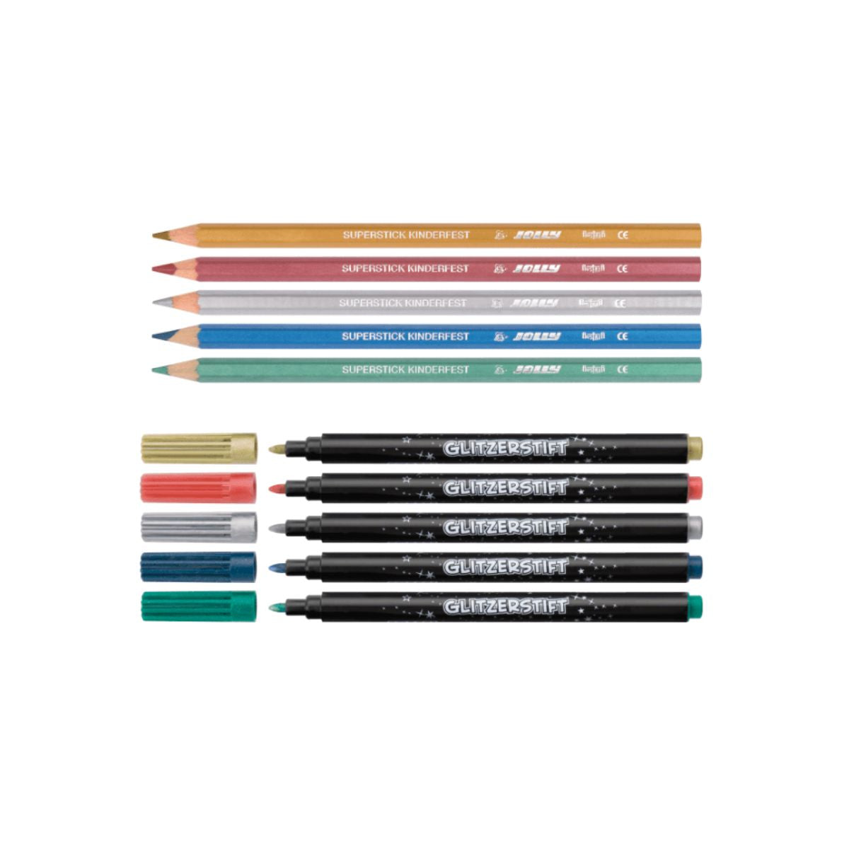 Jolly Glitzer Metal Pencil & Marker Pen, Set of 10