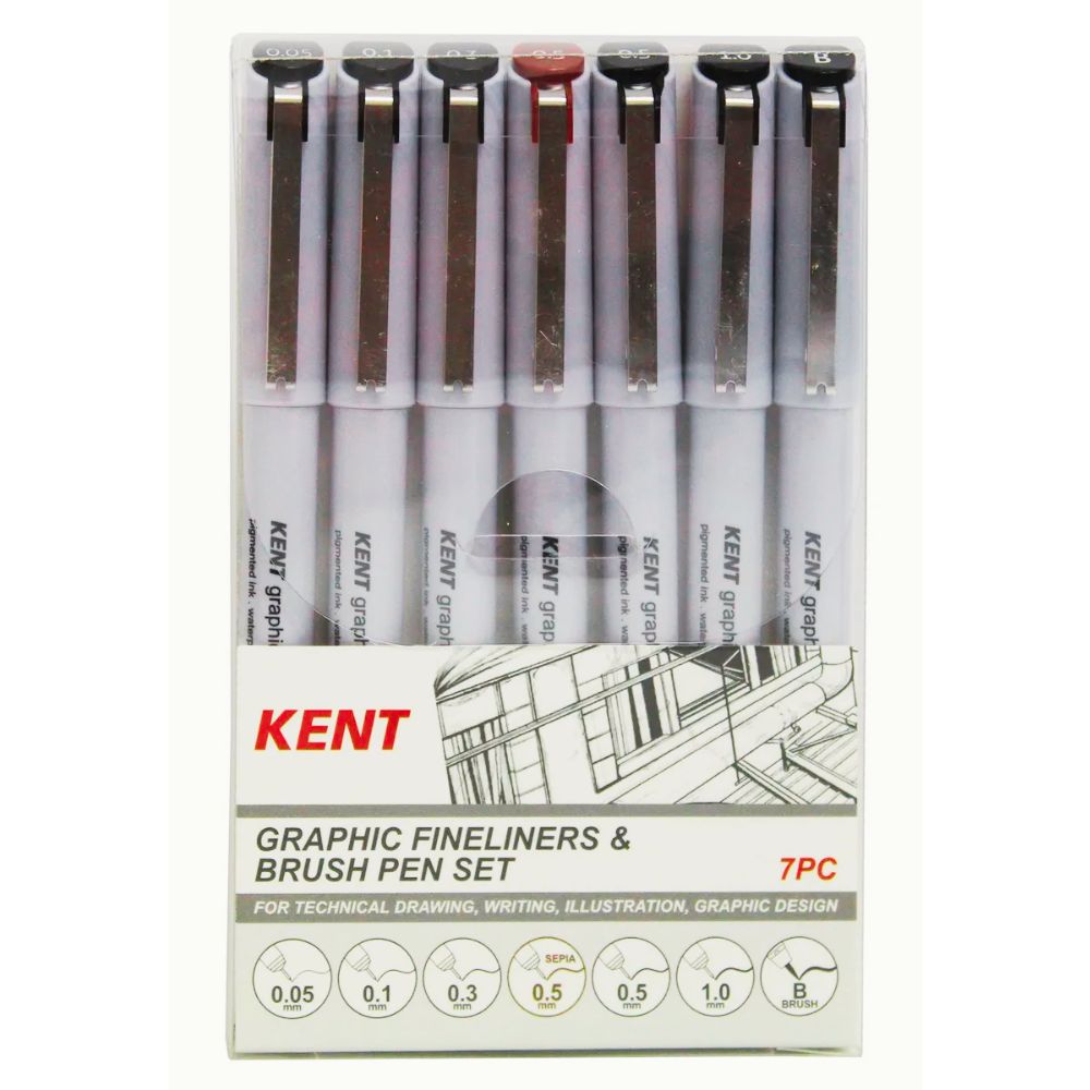 kent graphic fineliner and brush set of 7