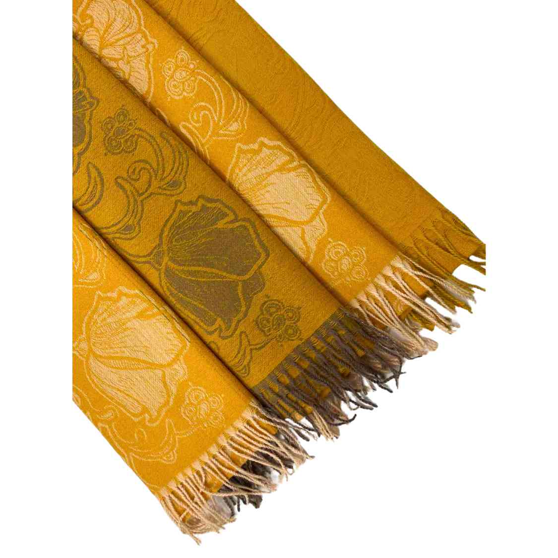 Cashmere Wool Jacquard Shawl -Mustard Gold