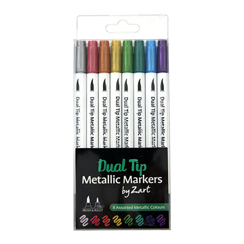 Dual Tip Metallic Markers 8 pack - Assorted colours