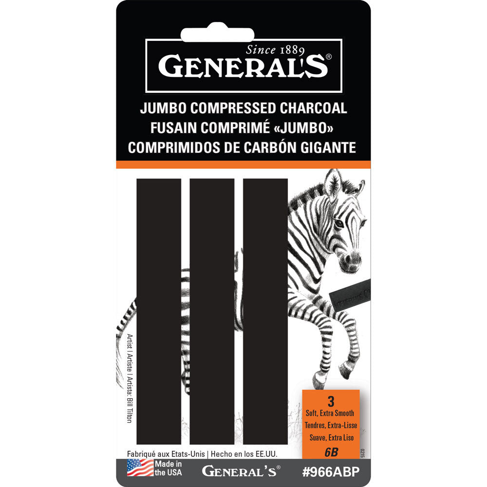 Generals Jumbo Charcoal Sticks, pack of 3