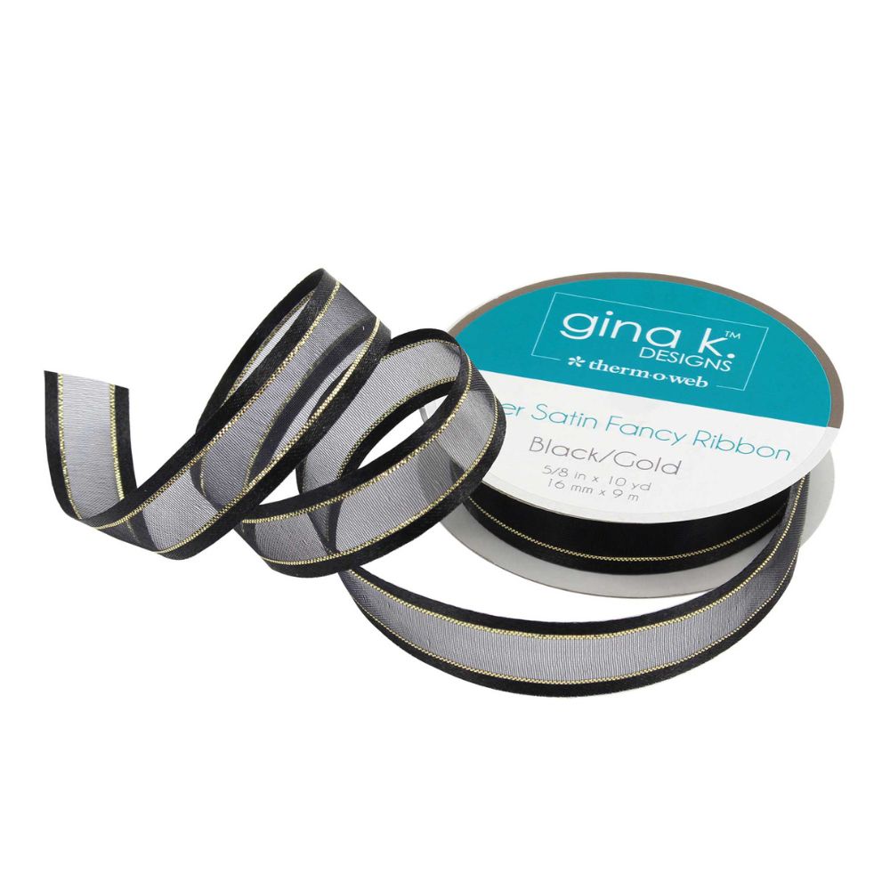 Gina K Sheer Satin Fancy Ribbon, Black &amp; White