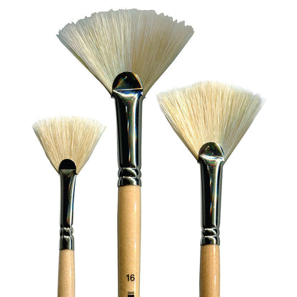 Soft hog bristles fan paint brush in 4 sizes