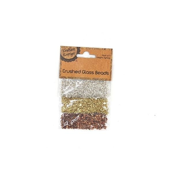 Krafters Korner Crushed Glass 7g Beads 3pk- Gold, Silver, Bronze