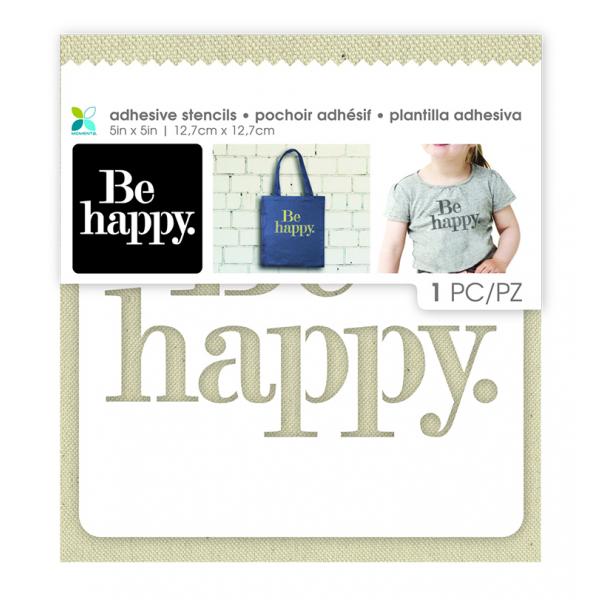 MOMENTA ADHESIVE FABRIC BACKED STENCIL 5 X 5 - BE HAPPY