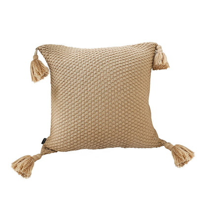 Light Brown Pillow with Tassel Accents, Rizzy Transitional Cushion, 50cm