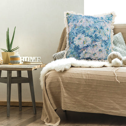 blue square flower cushion