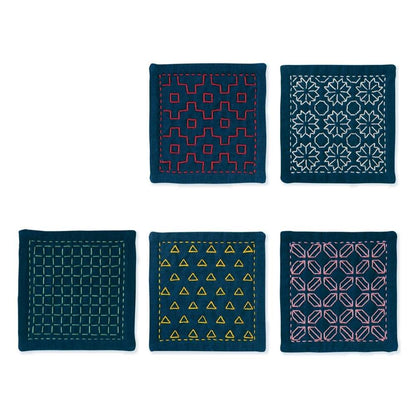 sashiko coaster kit, blue