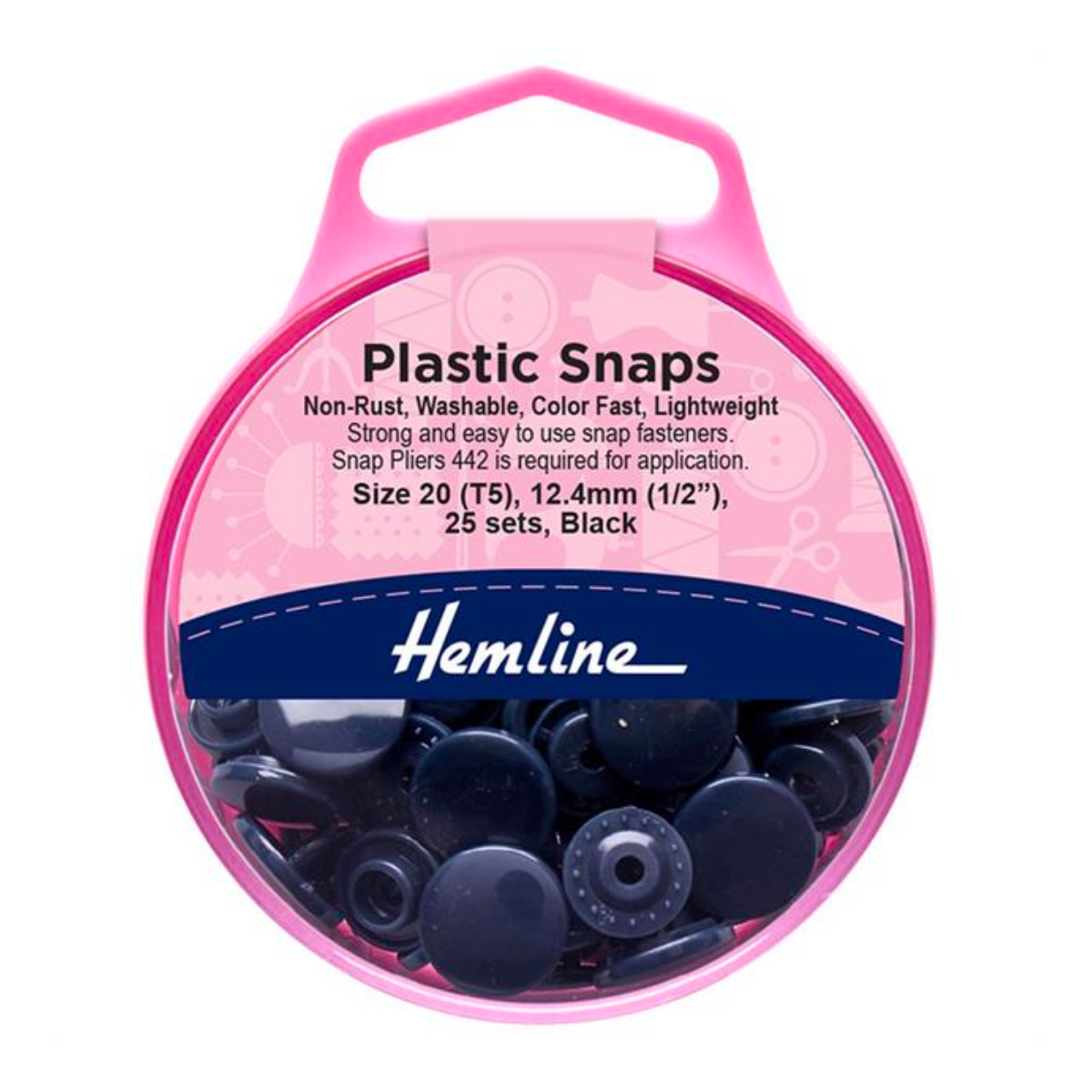 Hemline Plastic Snaps, Black, 25 Sets
