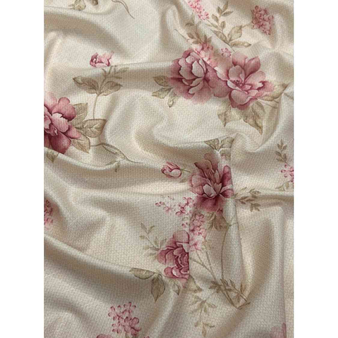 Printed Raw Silk Fabric Plum &amp; Cream