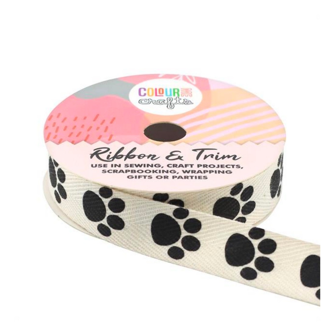 Natural Printed Cotton Ribbon Paw Prints