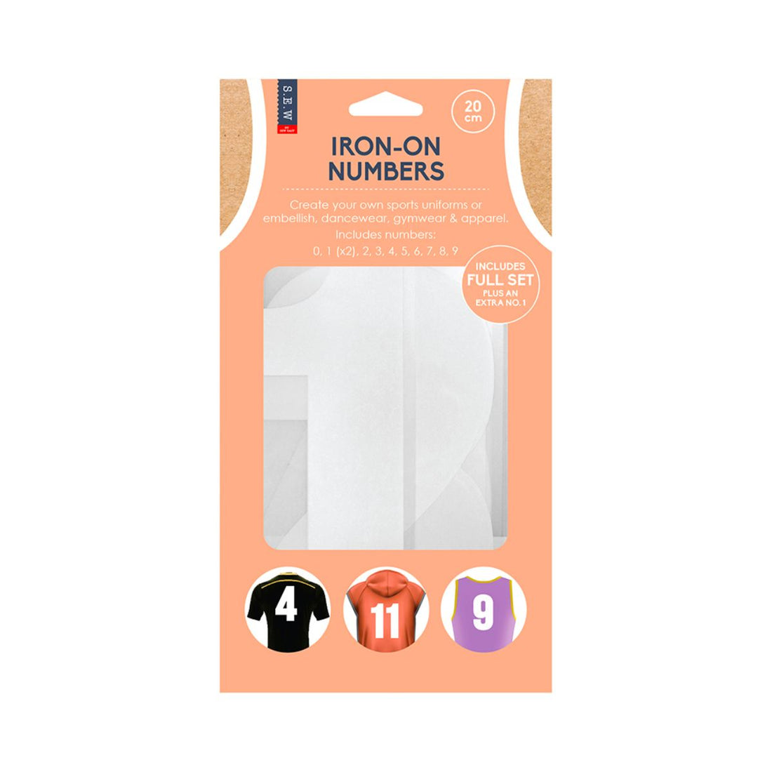 SEW iron on numbers 20cm white 11 piece set