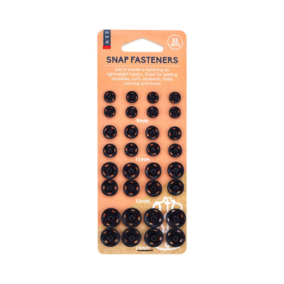 SEW snap fastener assorted sizes black