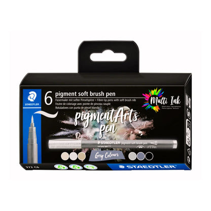 staedtler ppigment art soft brush pen set, grey