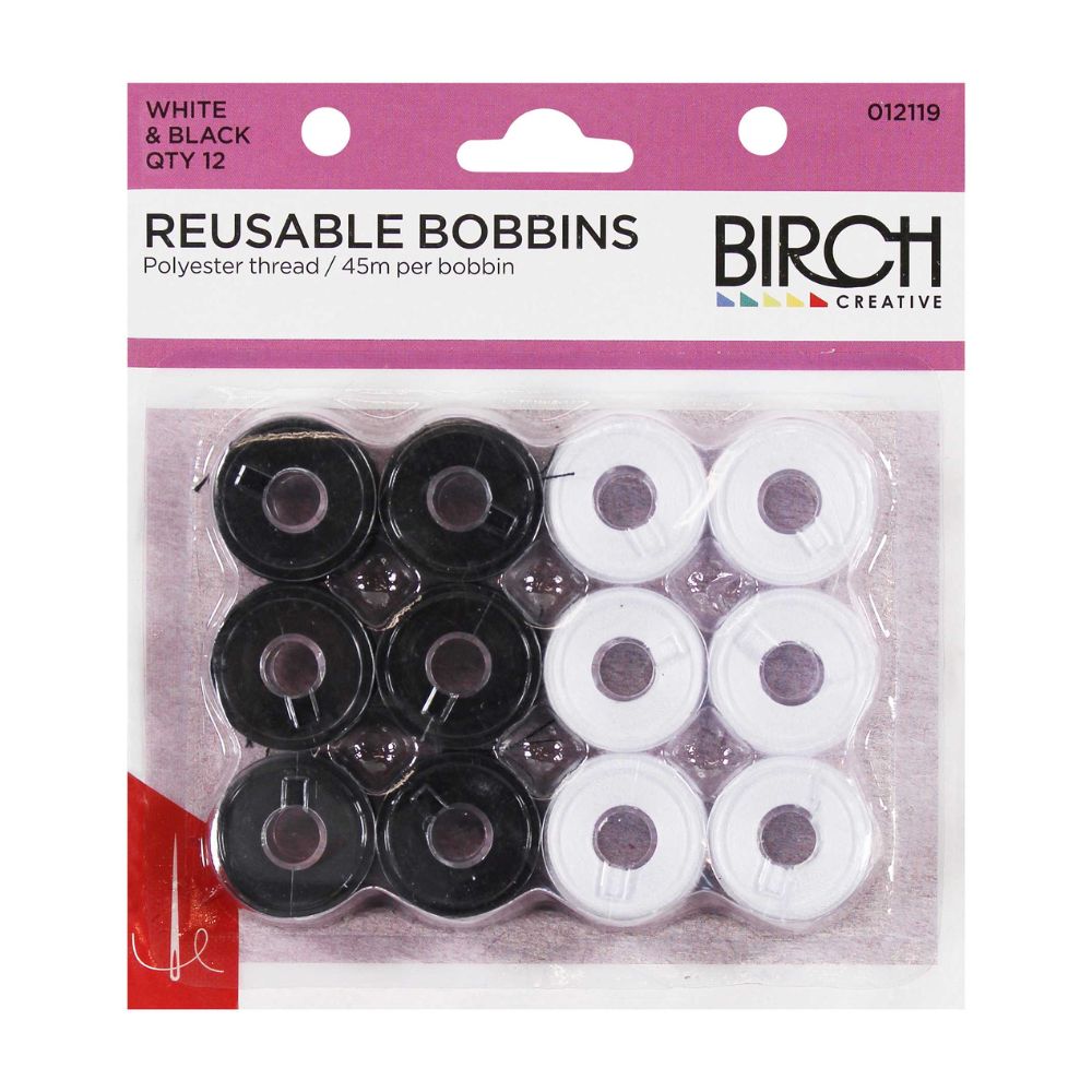 black and white pre-wound bobbins