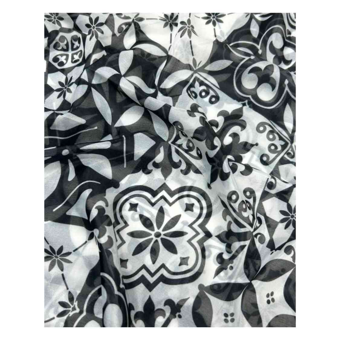 Tissue Silk Scarf, Black And White Printed Pattern