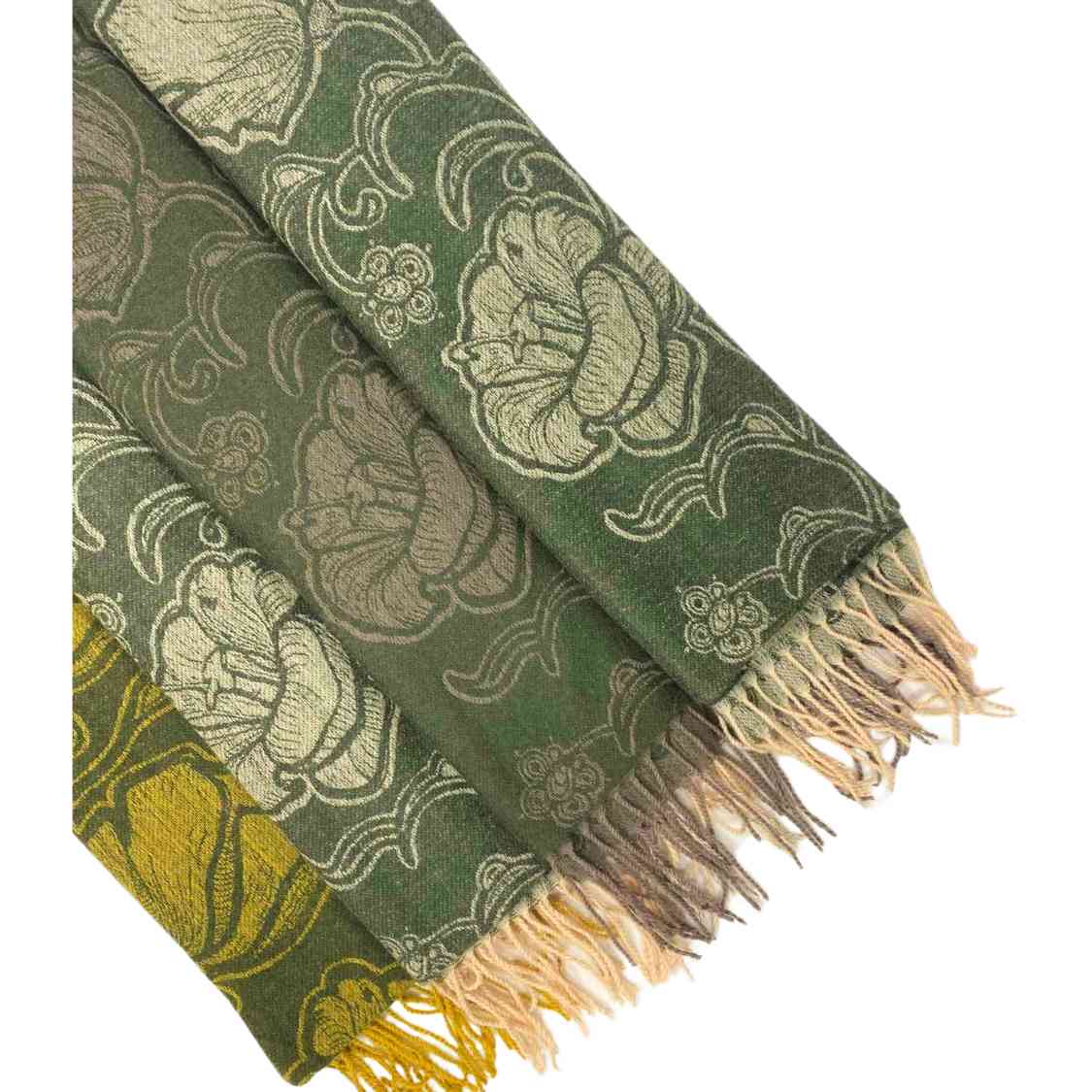 Cashmere Wool Jacquard Shawl - Bottle Green