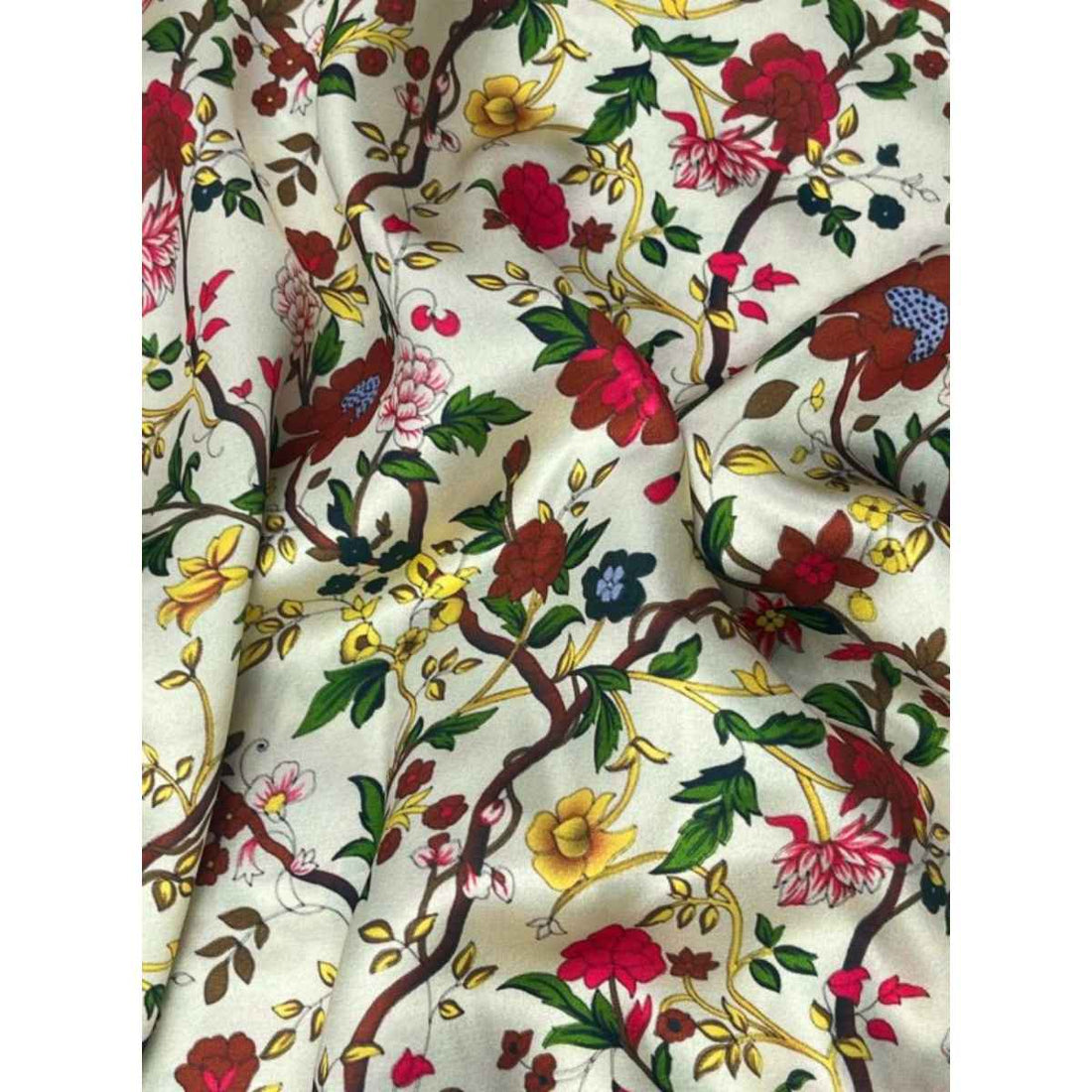 red and yellow floral printed shamoz silk fabric