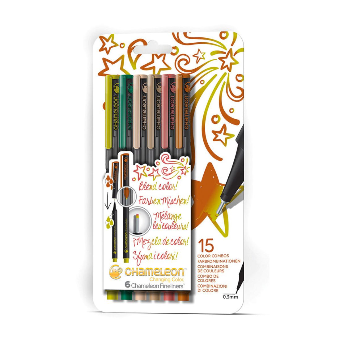 Chameleon Fineliner Designer Pens, Nature Colours, Set of 6