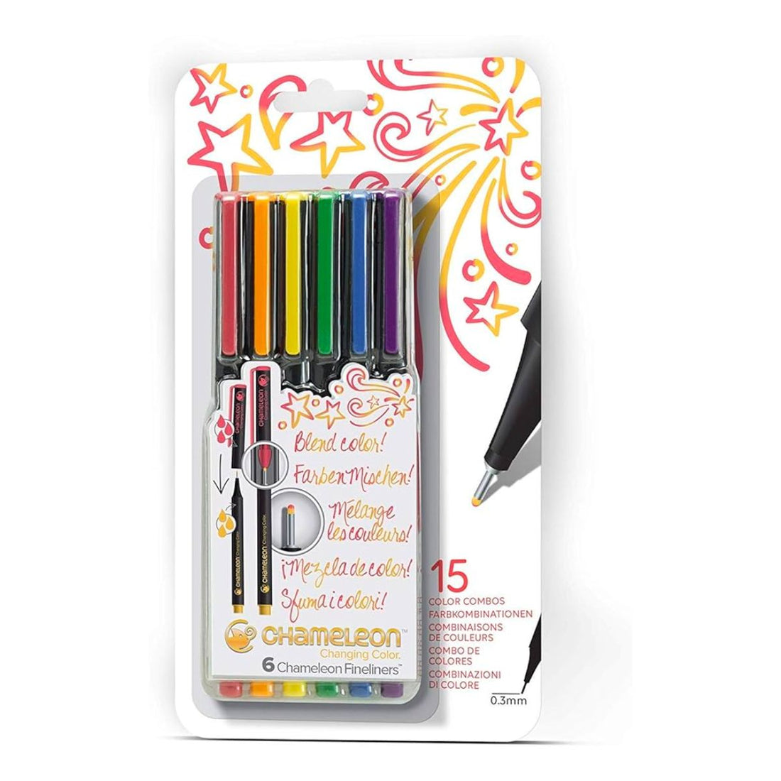 Chameleon Fineliner Designer Pens, Primary Colours, Set of 6