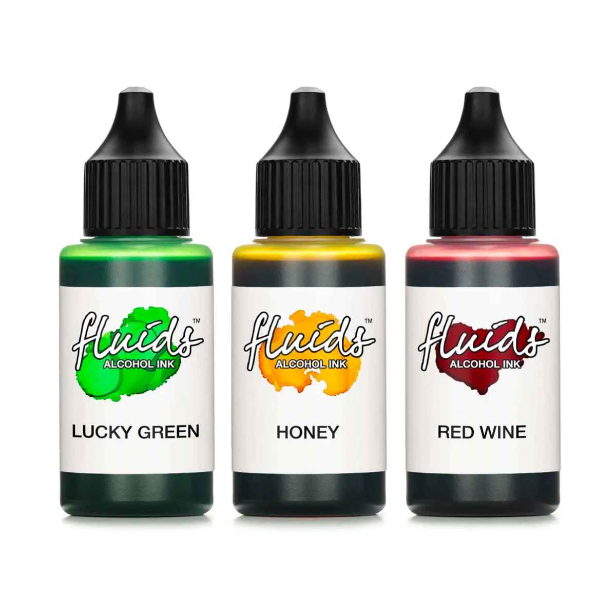 Fluids Alcohol Ink Set, LUCKY GREEN, HONEY, RED