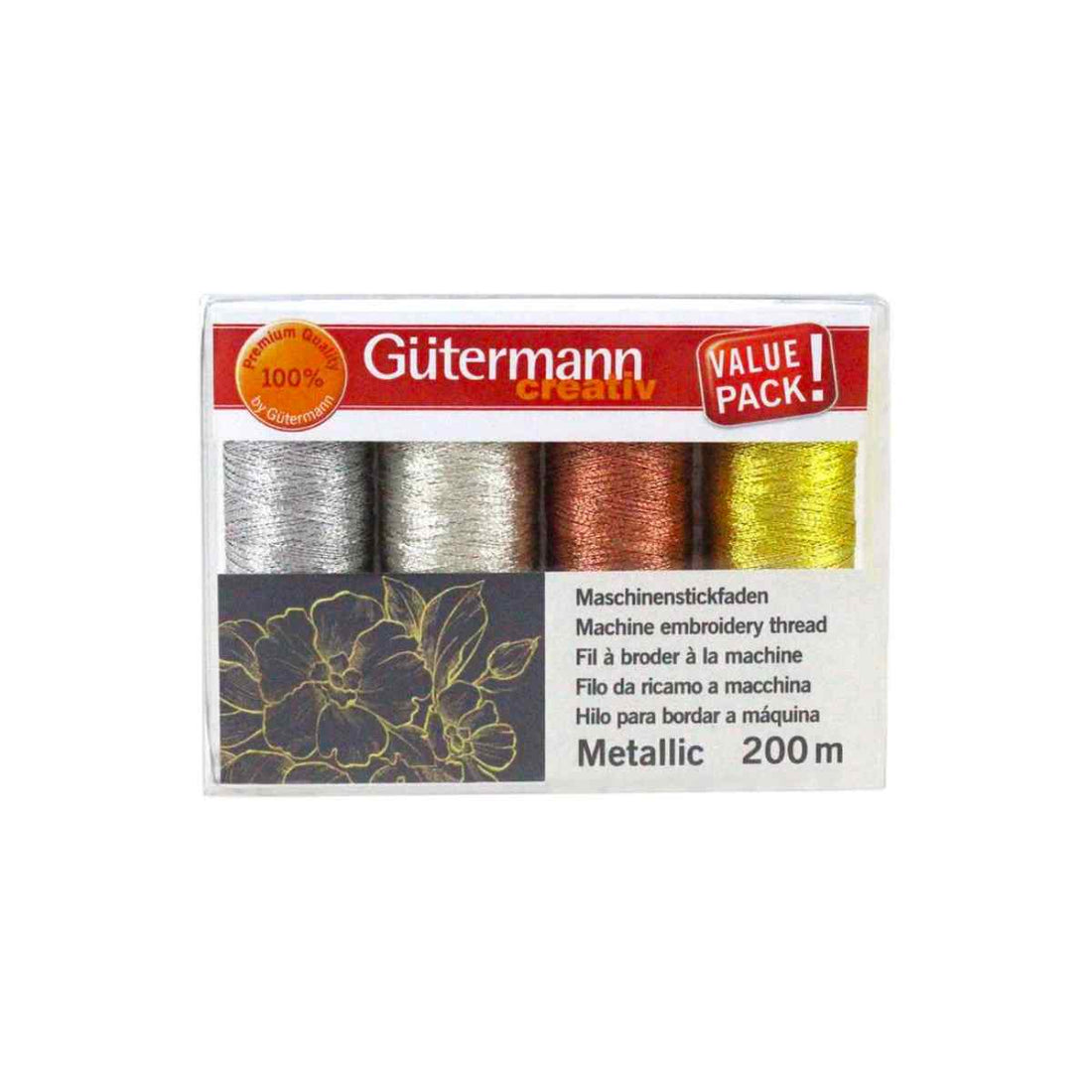 Gutermann Machine Embroidery Metallic Thread, Set of 4