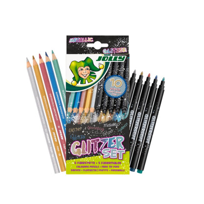 Jolly Glitzer Metal Pencil &amp; Marker Pen, Set of 10