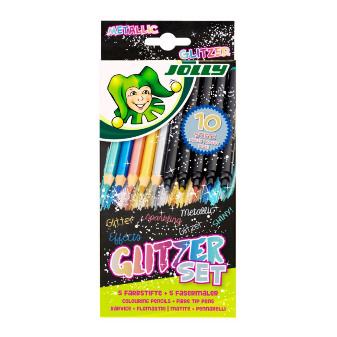 Jolly Glitzer Metal Pencil &amp; Marker Pen, Set of 10