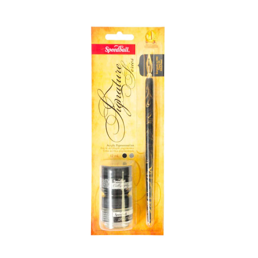 speedball signature calligraphy ink set gold and silver with pen