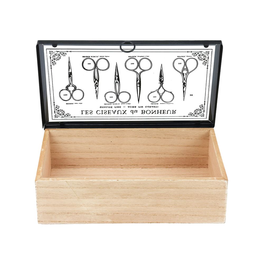 wooden sewing box with metal acrylic lid