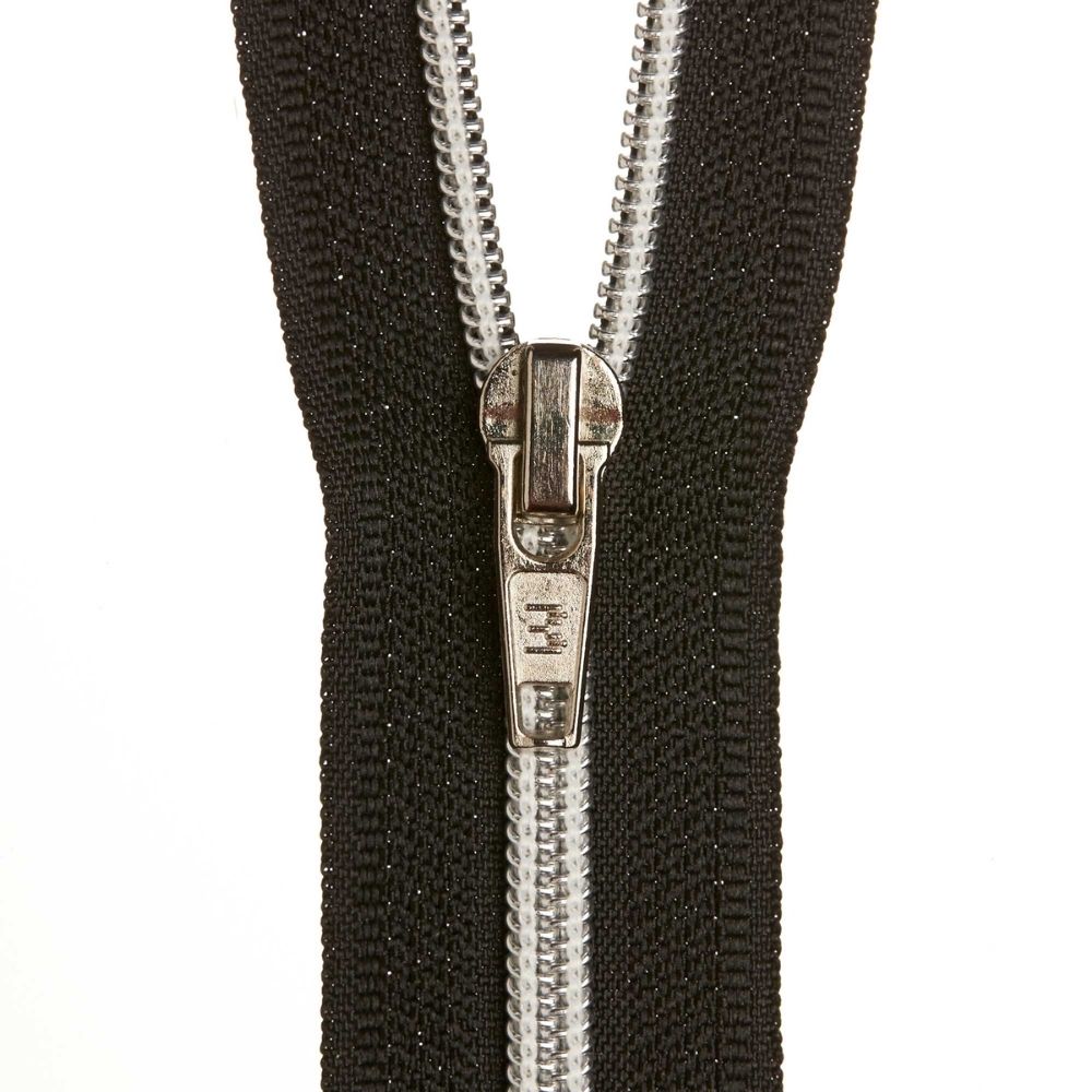 nylon zip with silver teeth for sewing and crafts