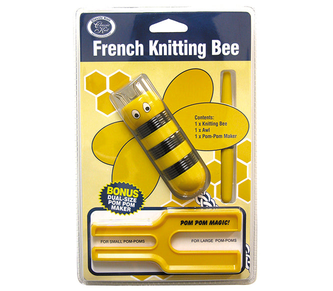 FRENCH KNITTING AND POM POM KIT bee yellow
