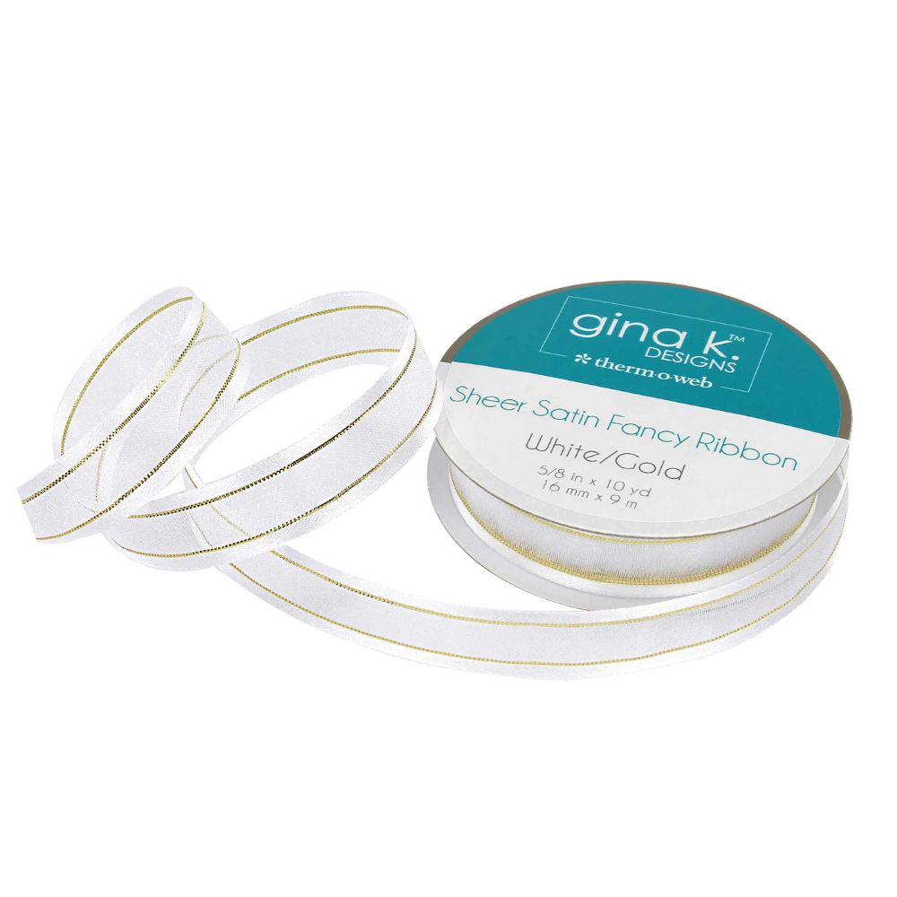  fancy satin ribbon white and gold