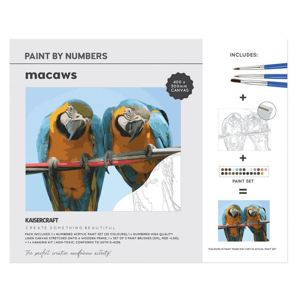 Kaisercraft Paint By Number Colouring Canvas 40cm - 50cm - Macaws