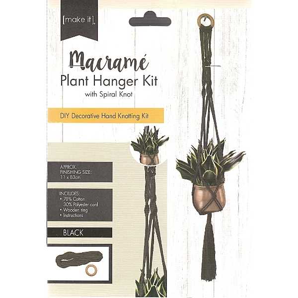 Macrame Plant Hanger Kit With Spiral Knot - Black 141324