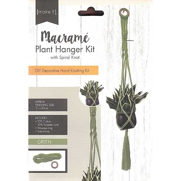 Macrame Plant Hanger Kit With Spiral Knot - Green